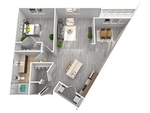 Floor plan for 1 bed, 1 bath, 1082 sqft